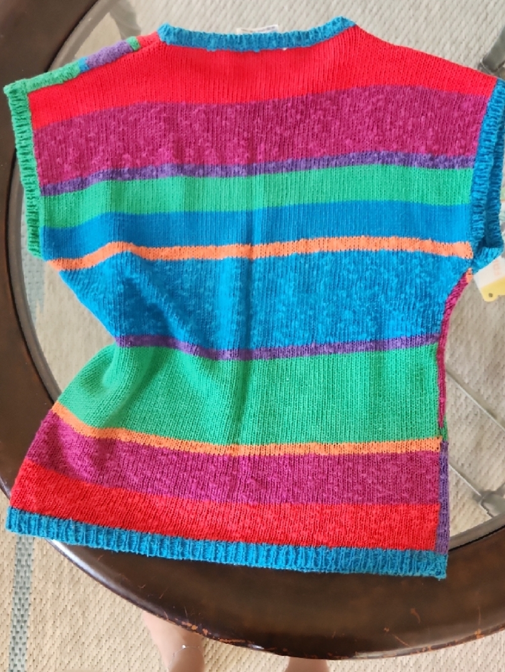 Vintage 80s Personal Colorblock Knit Sweater Sz M Bold Geometric Ramie Cotton - Picture 5 of 11